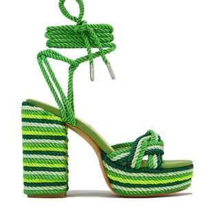 NWT Miss Lola Green Striped Rope Heels